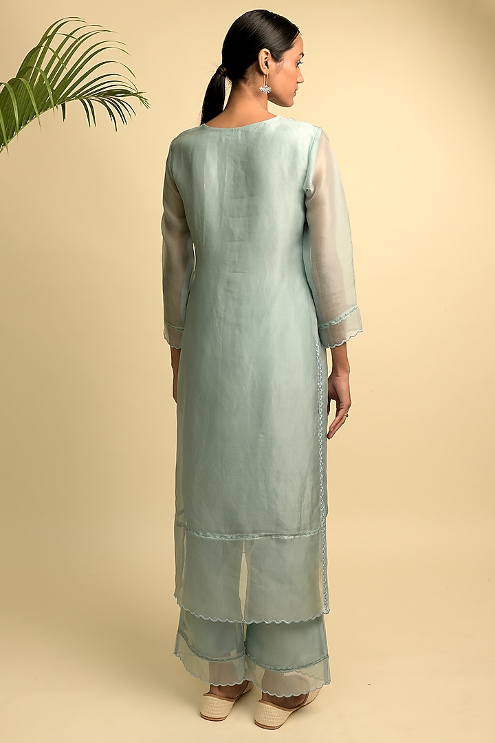 Blue Grey Organza Kurta Set by Karishma Khanduja Bareilley at Pernia's Pop Up Shop