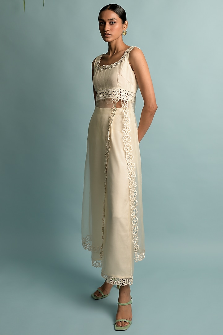 Cream Organza Sheer Kurta Set by Karishma Khanduja Bareilley at Pernia's Pop Up Shop