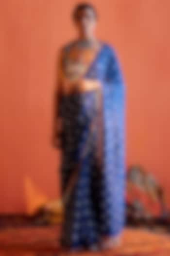 Indigo Blue Pure Silk Bandhani Saree Set by Karishma Khanduja Bareilley