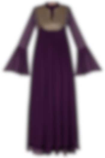 Dark Violet Embroidered Gown by Kakandora