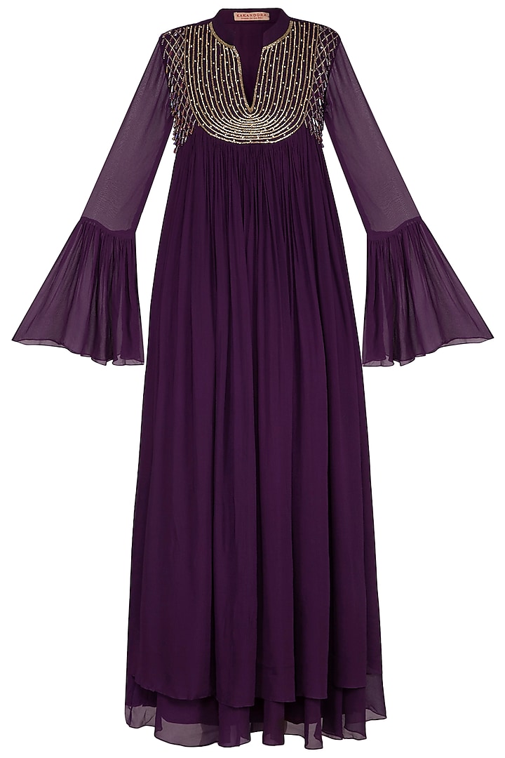 Dark Violet Embroidered Gown by Kakandora