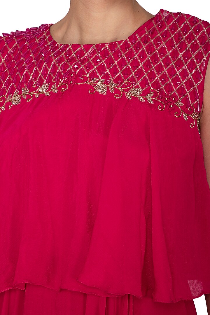 Hot Pink Embroidered Cape Top With Skirt by Kakandora at Pernia's Pop Up Shop
