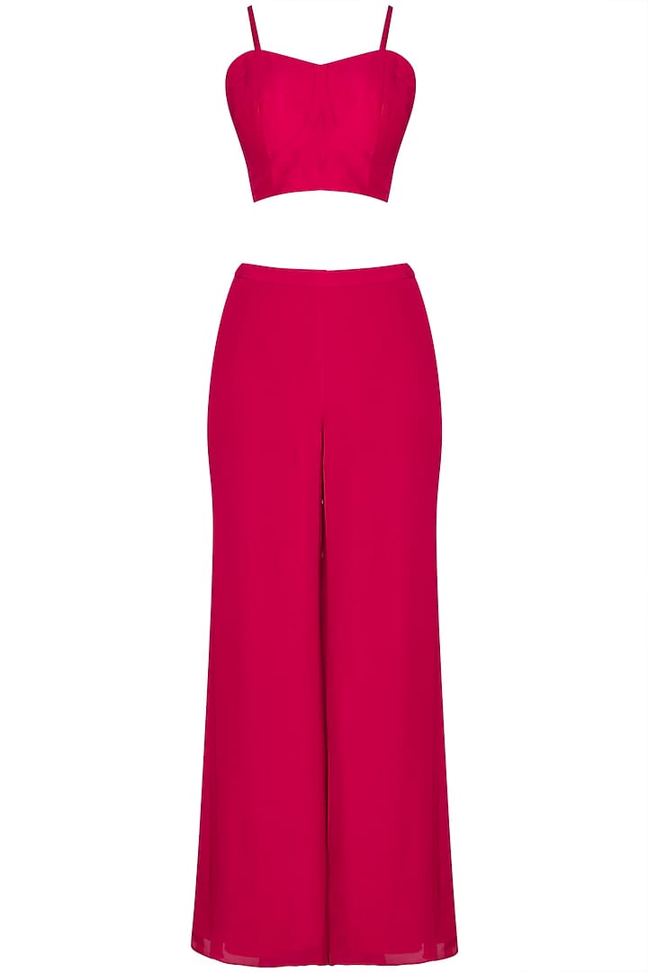 Hot Pink Bustier With Palazzo Pants & Embroidered Jacket by Kakandora at Pernia's Pop Up Shop