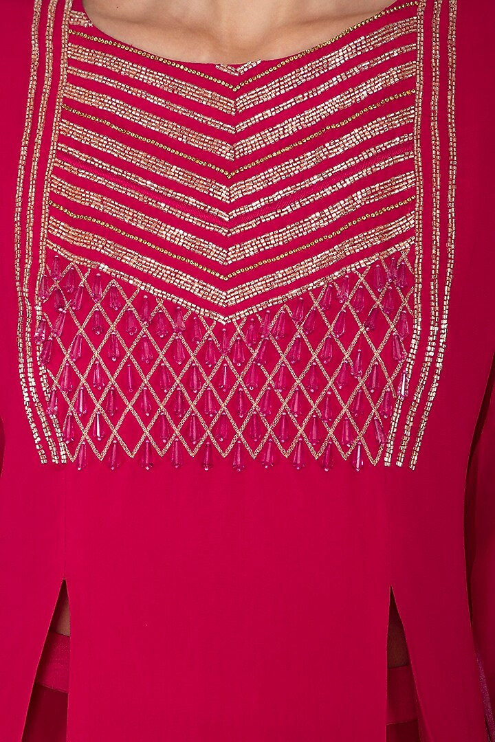 Hot Pink Embroidered Kurta With High Waisted Cigarette Pants by Kakandora at Pernia's Pop Up Shop