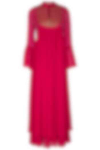 Hot Pink Embroidered Layered Gown by Kakandora