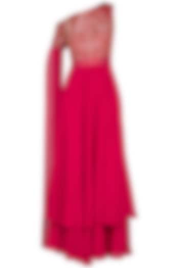 Hot Pink Embroidered One Shoulder Gown by Kakandora