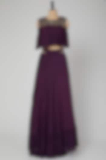 Violet Embroidered Skirt Set With Belt by Kakandora