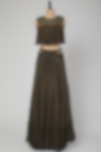 Grey Embroidered Skirt Set With Belt by Kakandora