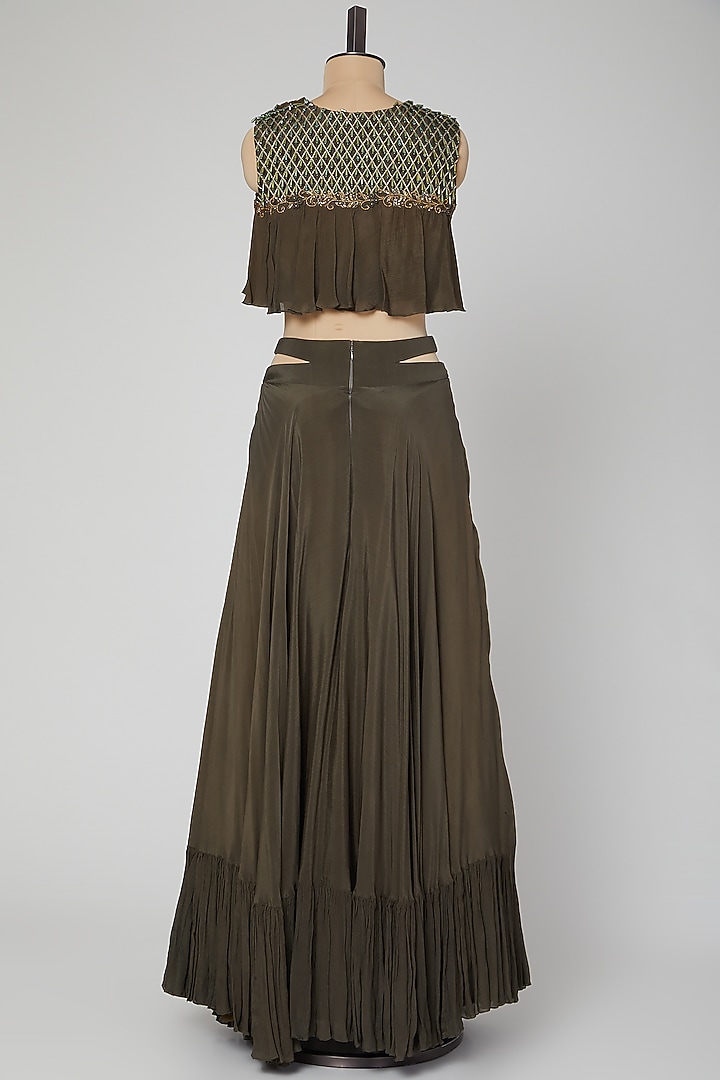 Grey Embroidered Skirt Set With Belt by Kakandora at Pernia's Pop Up Shop