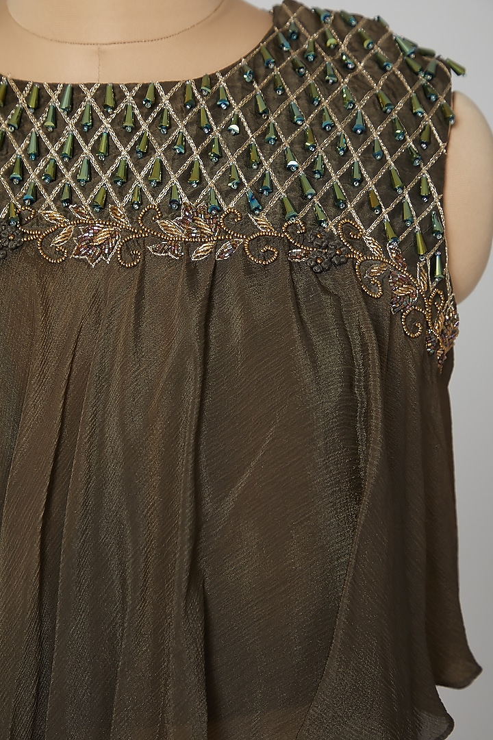 Grey Embroidered Skirt Set With Belt by Kakandora at Pernia's Pop Up Shop