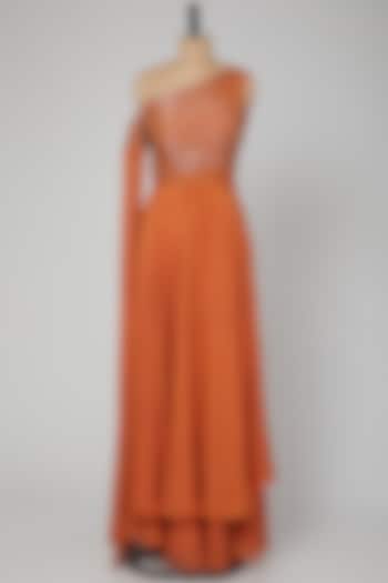 Rust Orange Embroidered & Layered Gown by Kakandora