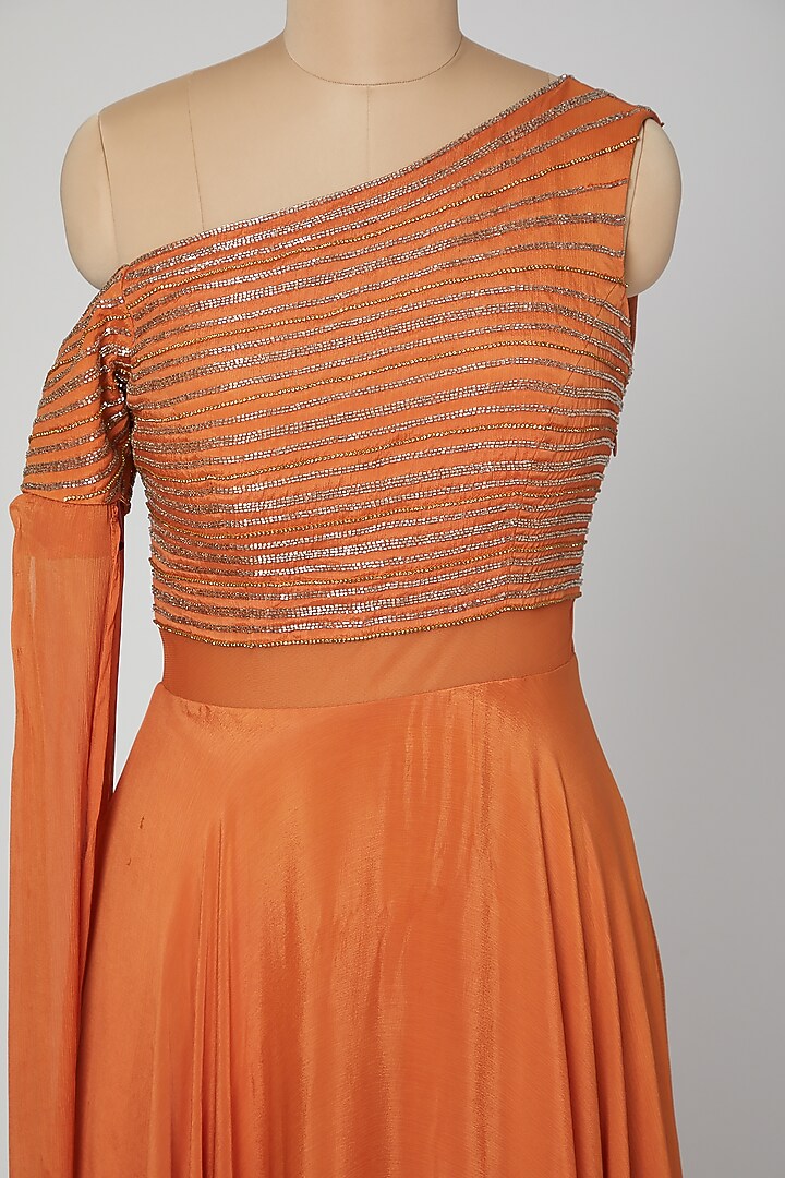 Rust Orange Embroidered & Layered Engagement Gown by Kakandora at Pernia's Pop Up Shop