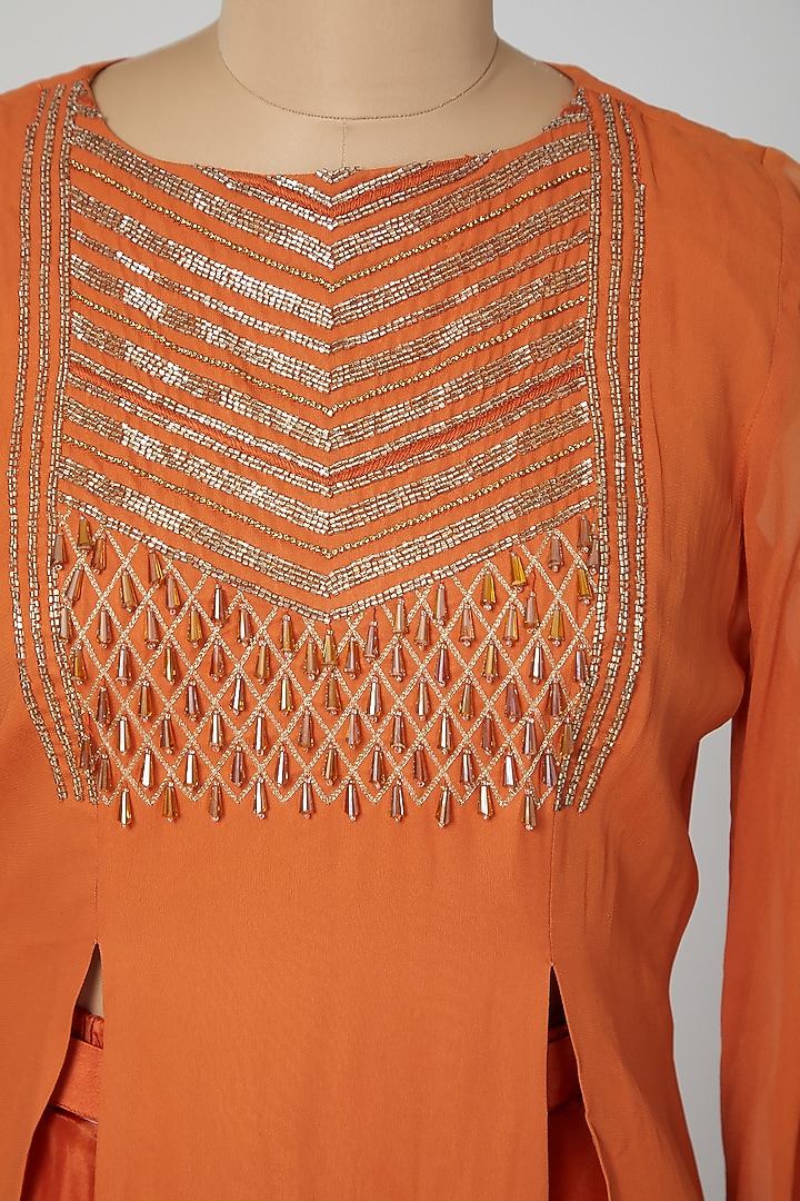 Rust Orange Embroidered Kurta With Cigarette Pants by Kakandora at Pernia's Pop Up Shop