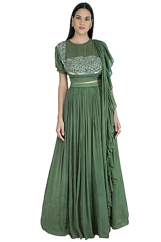 Forest Green Embroidered Anarkali Set by Kakandora