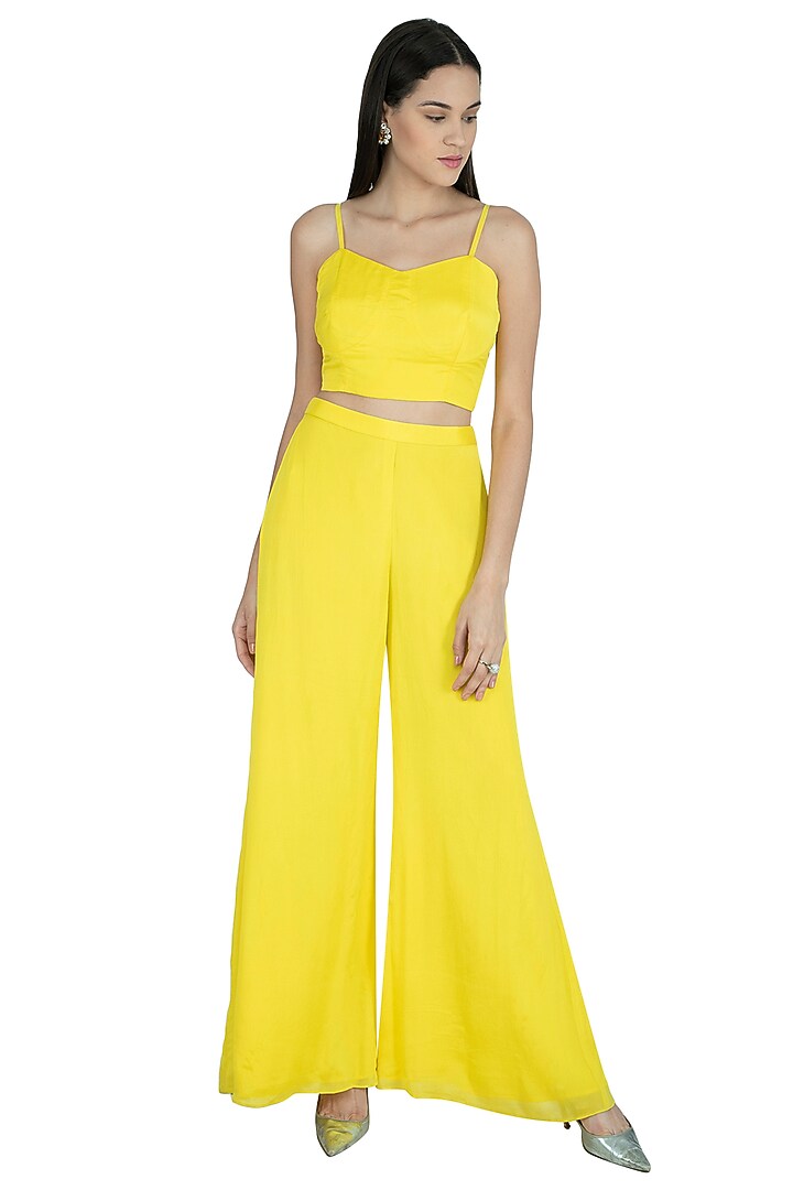 Mango Yellow Embroidered Bustier With Jacket & Palazzo Pants by Kakandora at Pernia's Pop Up Shop
