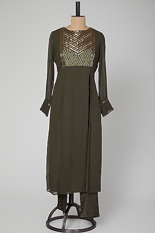 Grey Embroidered Kurta With Cigarette Pants by Kakandora