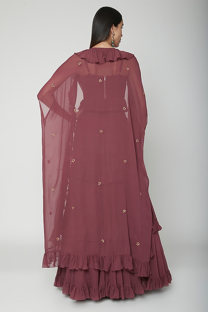 Wine Hand Embroidered Jacket Wedding Lehenga Set by Kakandora at Pernia's Pop Up Shop