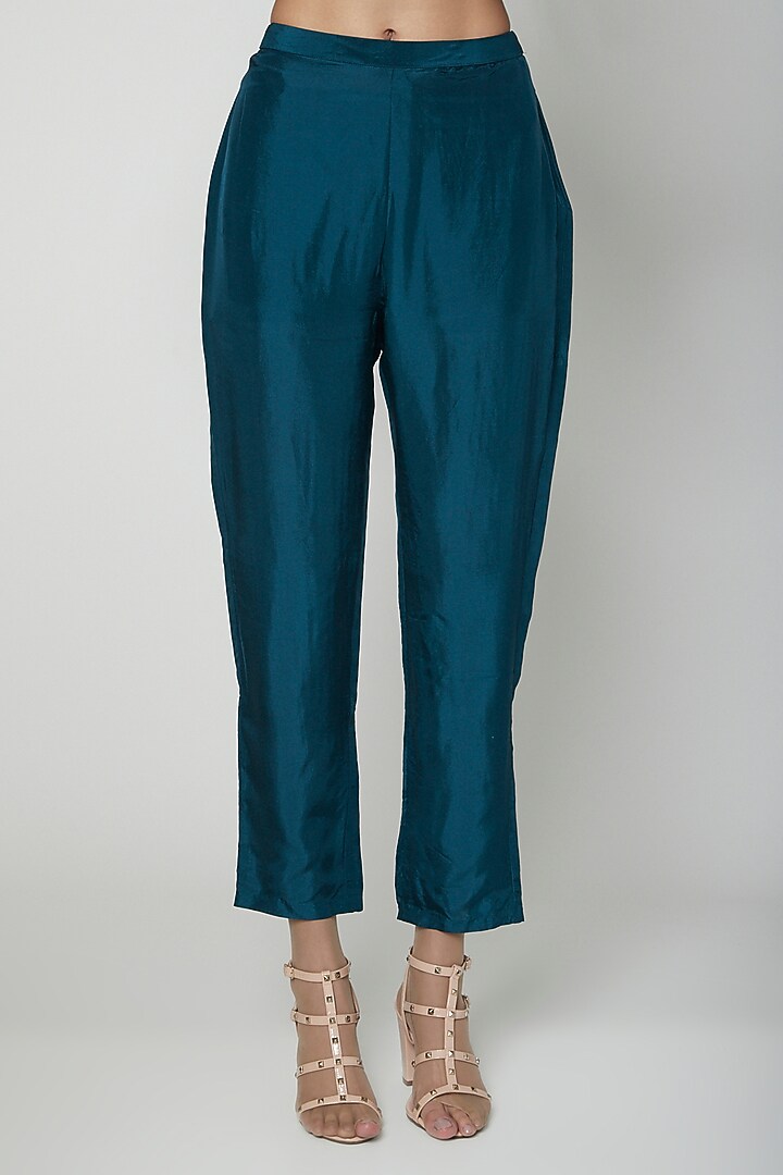 Teal Blue Hand Embroidered Kurta With Pants by Kakandora at Pernia's Pop Up Shop