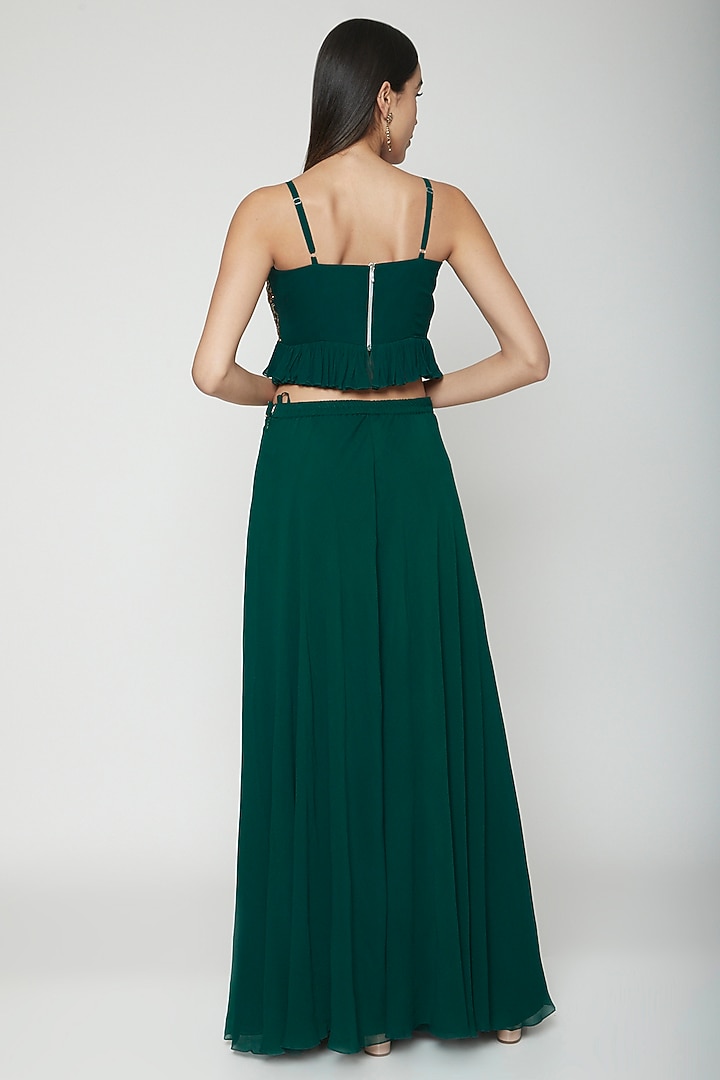 Emerald Green Hand Embroidered Top With Palazzo Pants by Kakandora at Pernia's Pop Up Shop