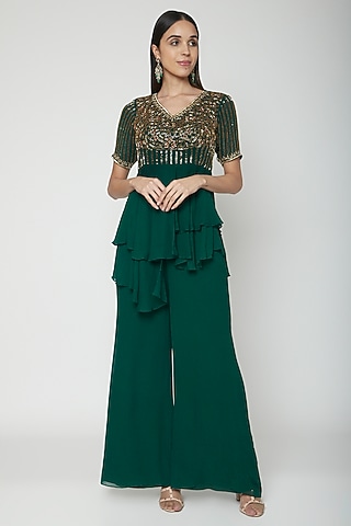 Emerald Green Hand Embroidered Kurta Set by Kakandora