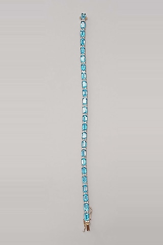 14kt White Gold Finish Diamond & Aquamarine Stone Bracelet by karan kothari jewellers