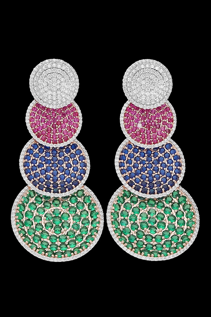 14kt White Gold Finish Diamond & Multi-Colored Stone Dangler Earrings by karan kothari jewellers at Pernia's Pop Up Shop