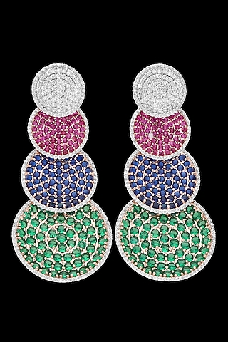 14kt White Gold Finish Diamond & Multi-Colored Stone Dangler Earrings by karan kothari jewellers