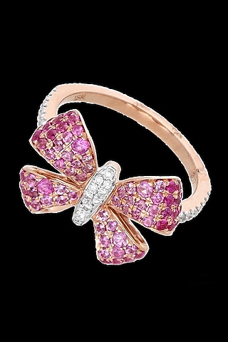 Rose Gold Finish Diamond & Pink Stone Ring by karan kothari jewellers