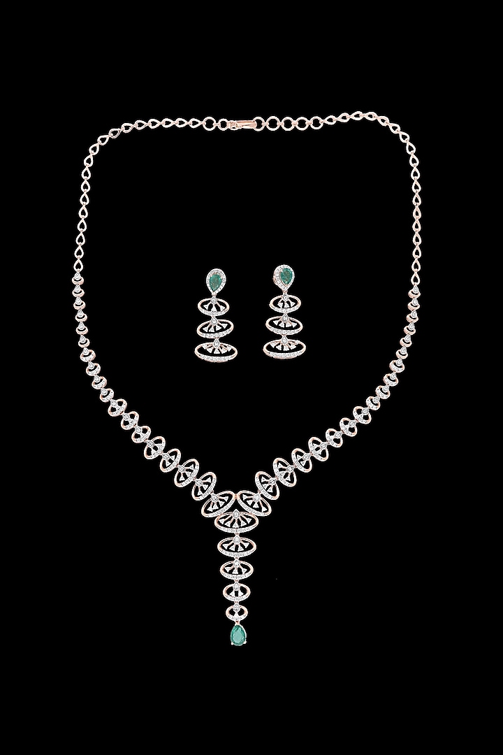 White Gold Finish Diamond & Polki Necklace Set by karan kothari jewellers at Pernia's Pop Up Shop