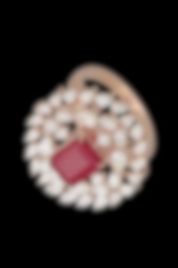 Yellow Gold Finish Diamond & Ruby Stone Ring by karan kothari jewellers at Pernia's Pop Up Shop