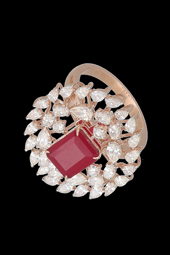 Yellow Gold Finish Diamond & Ruby Stone Ring by karan kothari jewellers at Pernia's Pop Up Shop
