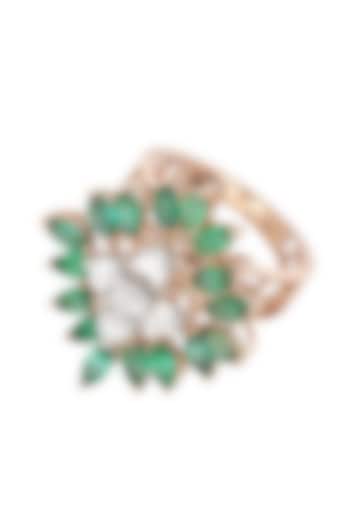 Rose Gold Finish Diamond & Emerald Stone Ring by karan kothari jewellers at Pernia's Pop Up Shop