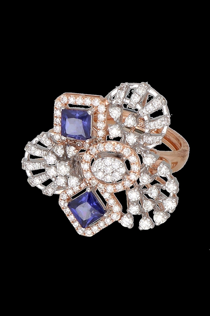 Yellow Gold Finish Diamond & Sapphire Stone Ring by karan kothari jewellers at Pernia's Pop Up Shop