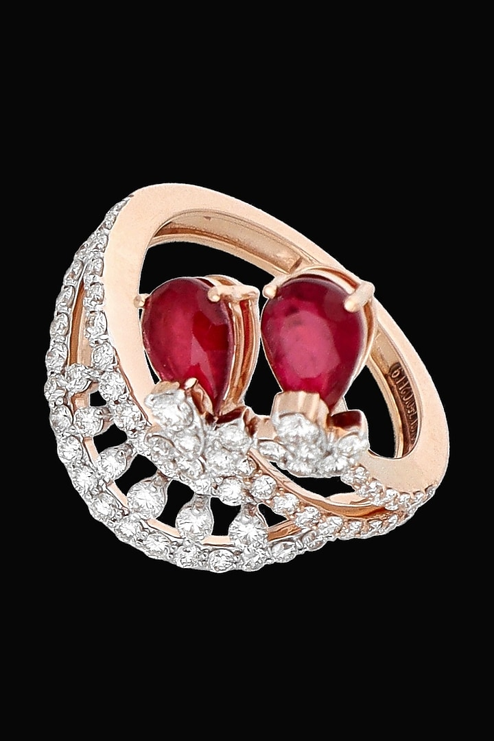 Rose Gold Finish Diamond & Ruby Stone Ring by karan kothari jewellers at Pernia's Pop Up Shop