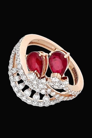 Rose Gold Finish Diamond & Ruby Stone Ring by karan kothari jewellers
