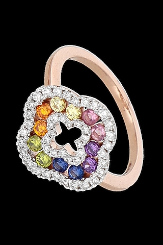 Rose Gold Finish Diamond & Multi-Colored Stone Ring by karan kothari jewellers