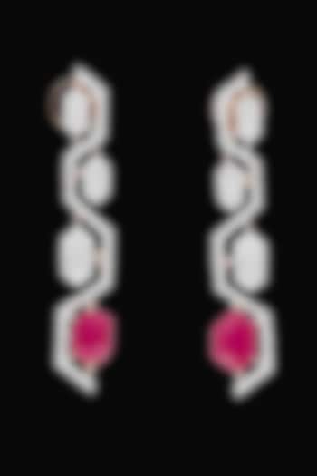 White Gold Finish Diamond & Ruby Stone Dangler Earrings by karan kothari jewellers at Pernia's Pop Up Shop