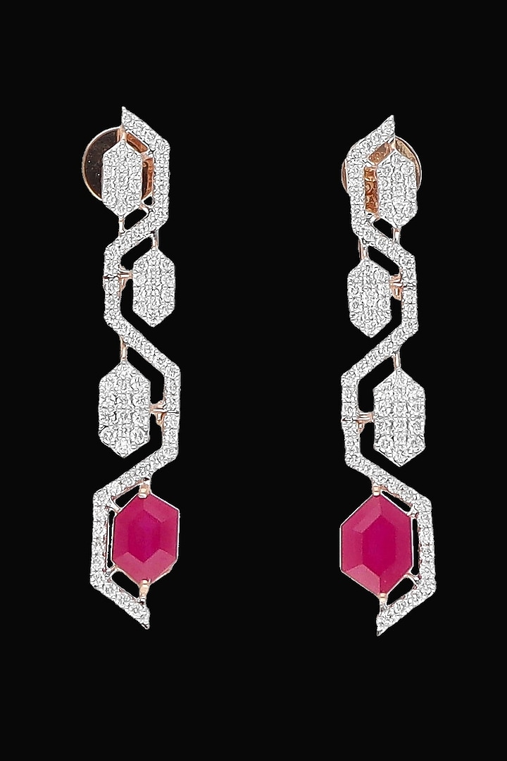 White Gold Finish Diamond & Ruby Stone Dangler Earrings by karan kothari jewellers at Pernia's Pop Up Shop