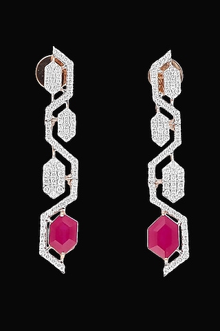 White Gold Finish Diamond & Ruby Stone Dangler Earrings by karan kothari jewellers