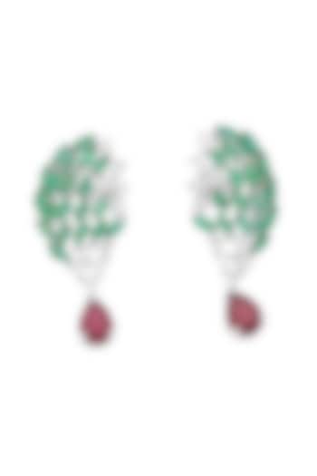 White Gold Finish Diamond & Emerald Stone Dangler Earrings by karan kothari jewellers at Pernia's Pop Up Shop