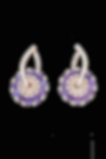 White Gold Finish Diamond & Amethyst Stone Stud Earrings by karan kothari jewellers at Pernia's Pop Up Shop