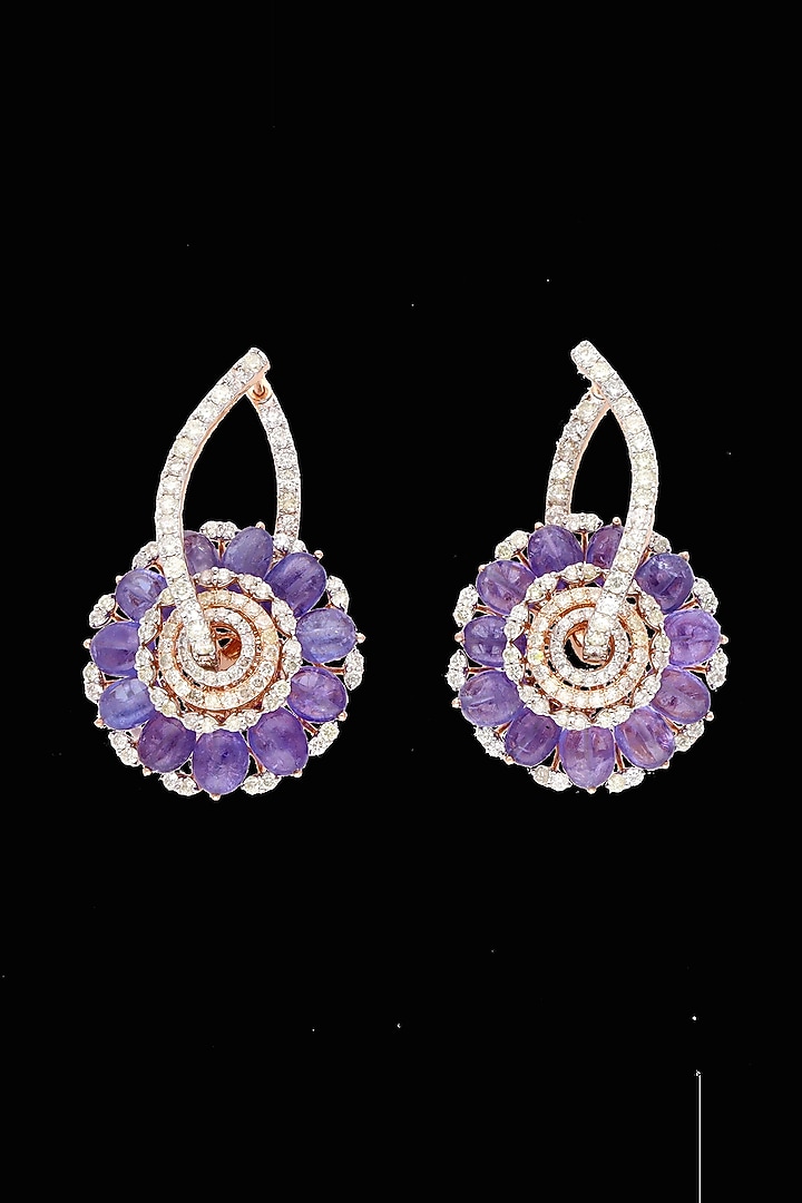 White Gold Finish Diamond & Amethyst Stone Stud Earrings by karan kothari jewellers at Pernia's Pop Up Shop
