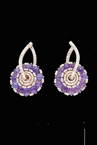White Gold Finish Diamond & Amethyst Stone Stud Earrings by karan kothari jewellers