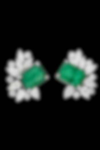White Gold Finish Diamond & Emerald Stone Stud Earrings by karan kothari jewellers at Pernia's Pop Up Shop