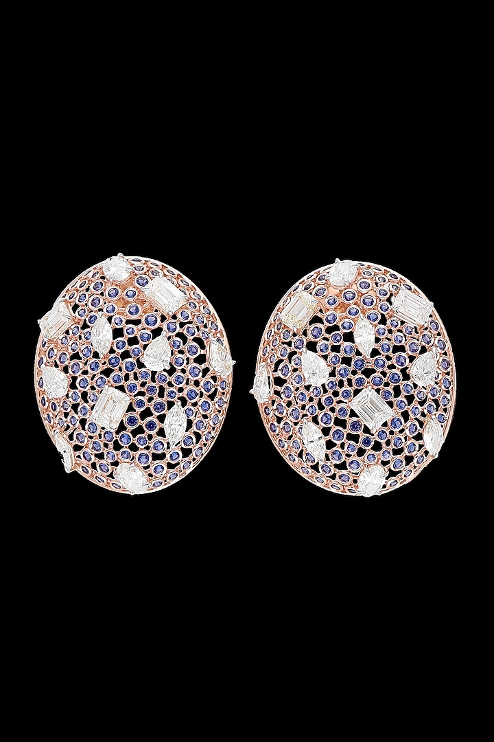 Rose Gold Finish Diamond & Onyx Stone Stud Earrings by karan kothari jewellers at Pernia's Pop Up Shop