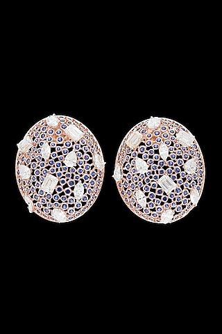 Rose Gold Finish Diamond & Onyx Stone Stud Earrings by karan kothari jewellers