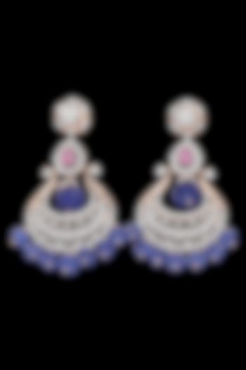 18kt White Gold Finish Diamond & Sahpphire Stone Dangler Earrings by karan kothari jewellers at Pernia's Pop Up Shop