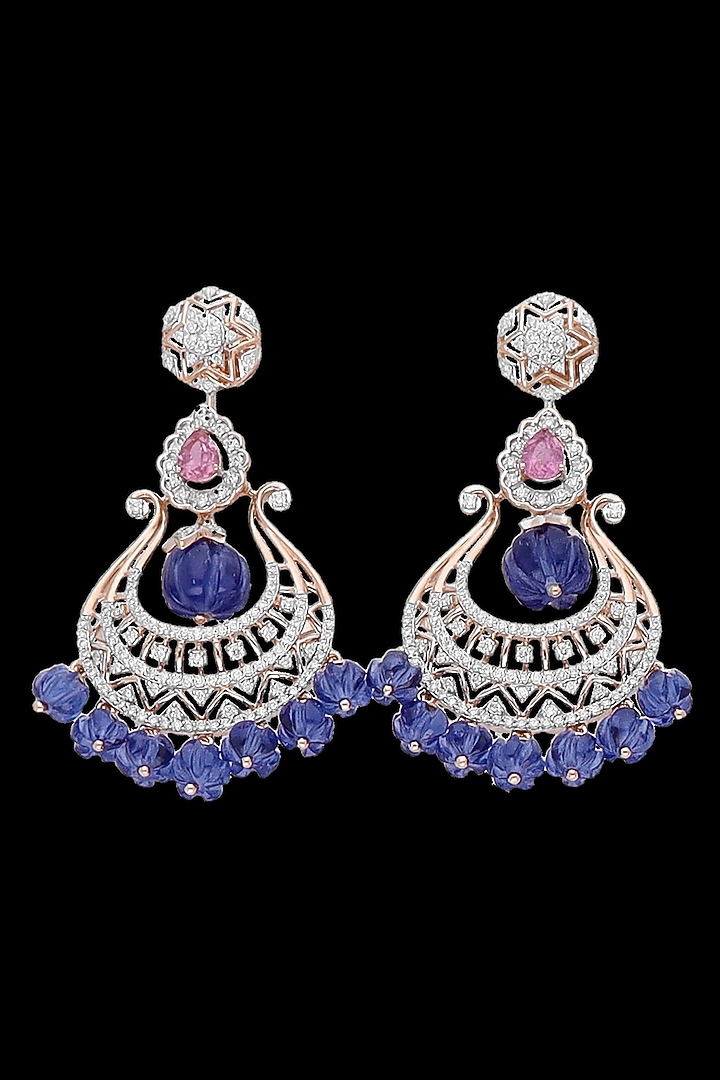 18kt White Gold Finish Diamond & Sahpphire Stone Dangler Earrings by karan kothari jewellers at Pernia's Pop Up Shop