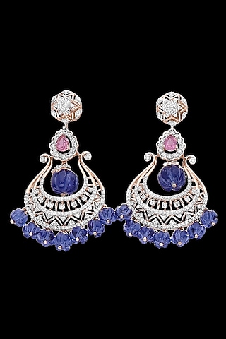 18kt White Gold Finish Diamond & Sahpphire Stone Dangler Earrings by karan kothari jewellers