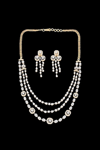 14kt White Gold Finish Round-Shaped Diamond Necklace Set by karan kothari jewellers